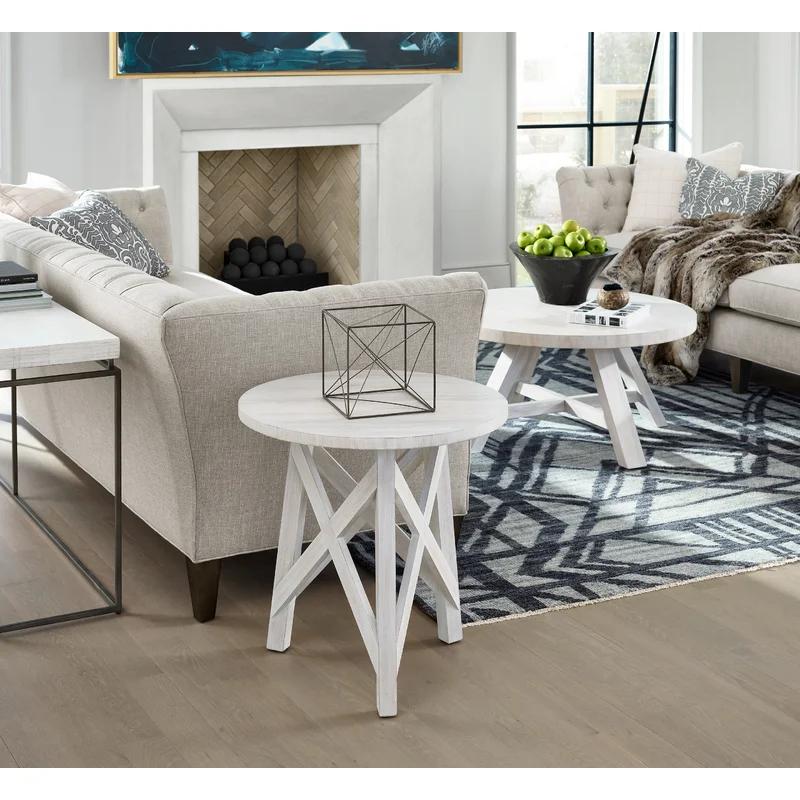 White Round Transitional Wood End Table