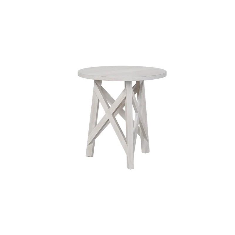 White Round Transitional Wood End Table