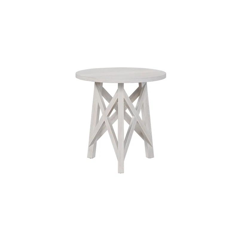 White Round Transitional Wood End Table