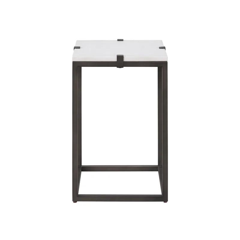 Square Black and White Stone Metal End Table