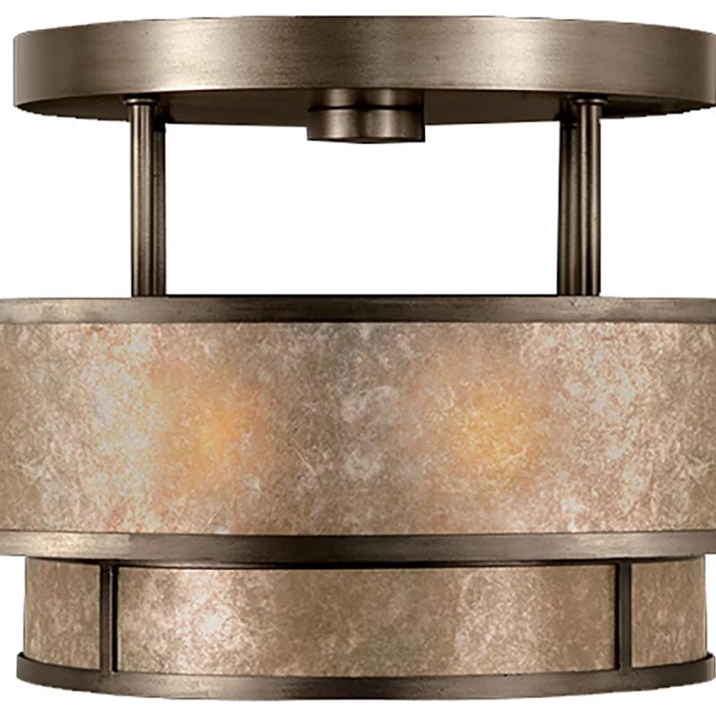 Bronze and Glass Drum Semi-Flush Mount Light