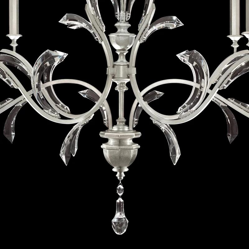 Beveled Arcs 74" Silver Leaf Crystal Oblong Chandelier