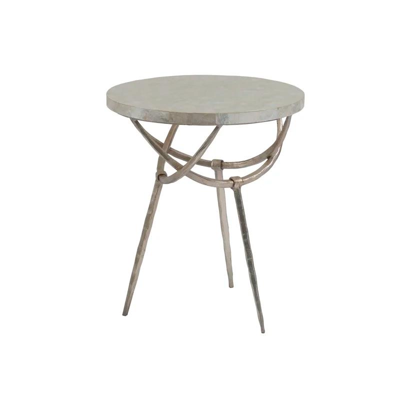 Sergio Round Silver Metal and Glass Side Table