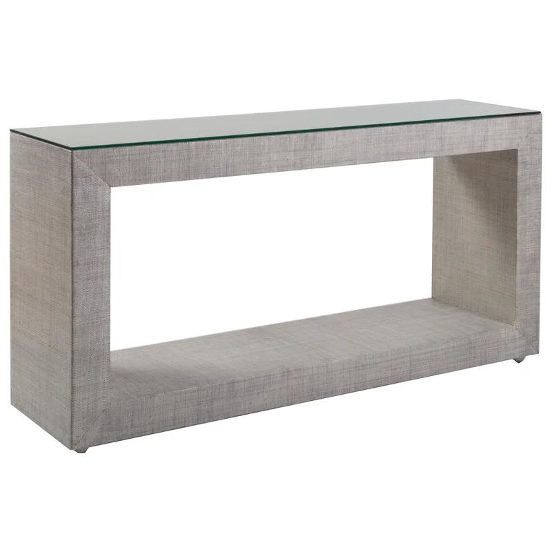 Transitional Gray Wood and Glass Rectangular Console with Storage