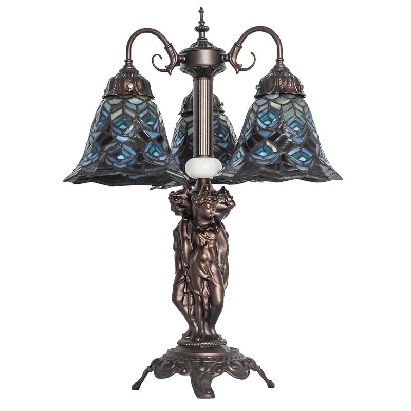 Arcadian 23" Stained Glass Peacock Feather Table Lamp in Mahogany Bronze