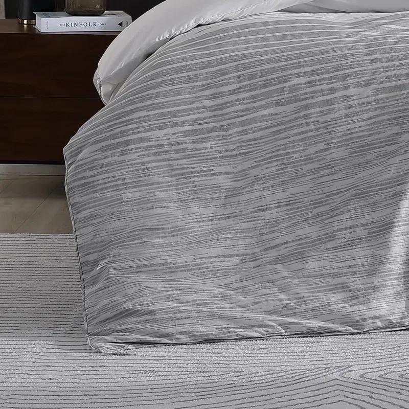 Reversible Abstract Stripe Cotton King Comforter Set in Gray