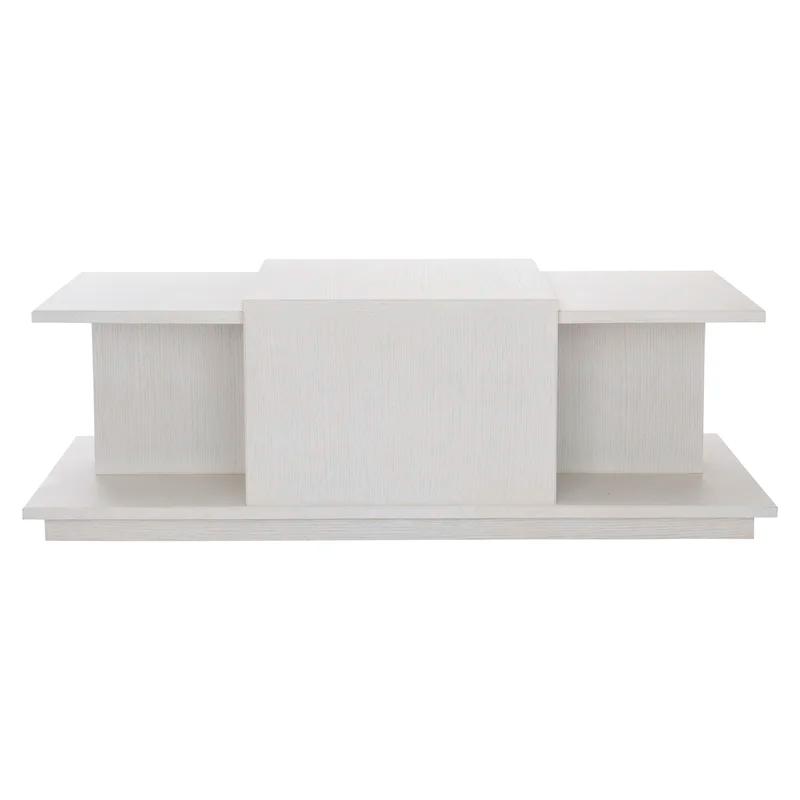 Transitional White Solid Oak Rectangular Coffee Table with Storage