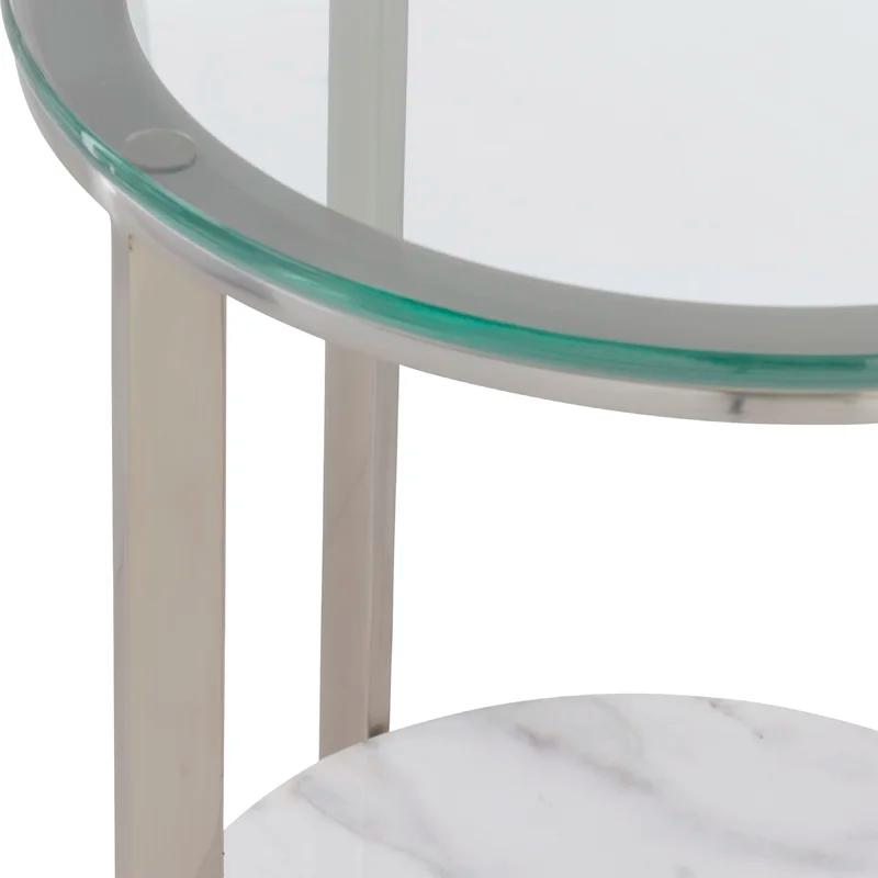 Transitional Silver Mist Round Stone & Metal Accent Table