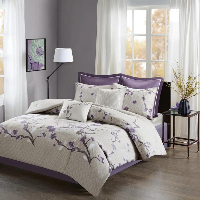 King Purple Cotton 8-Piece Embroidered Comforter Set