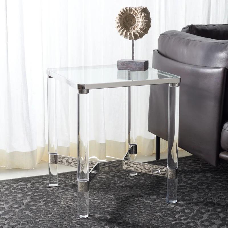 Suzanna 20'' Round Acrylic and Glass Accent Table with Brass Accents