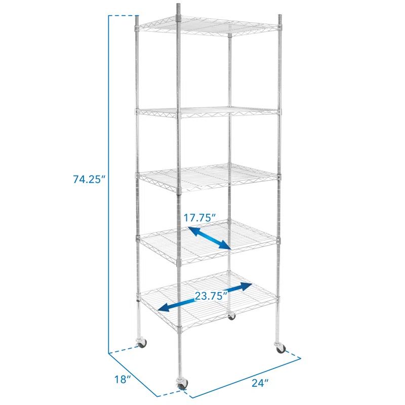 Mount-it Mount-It! Height Adjustable 5 Tier Wire Shelving with Rolling Wheels | Closet Metal Racks Shelves