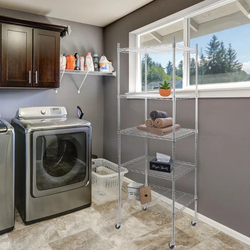 Mount-it Mount-It! Height Adjustable 5 Tier Wire Shelving with Rolling Wheels | Closet Metal Racks Shelves