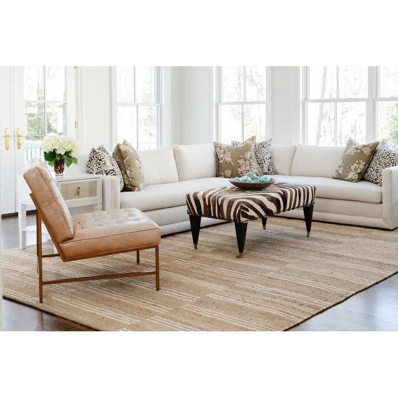 Ivory Striped Handwoven Runner Rug in Wool and Chenille, 27" x 96"