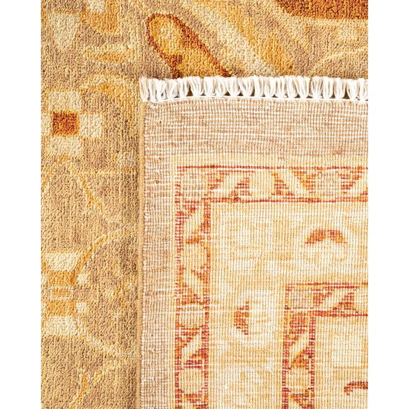 Classic Beige Floral Hand-Knotted Wool 9'2" x 12'3" Area Rug