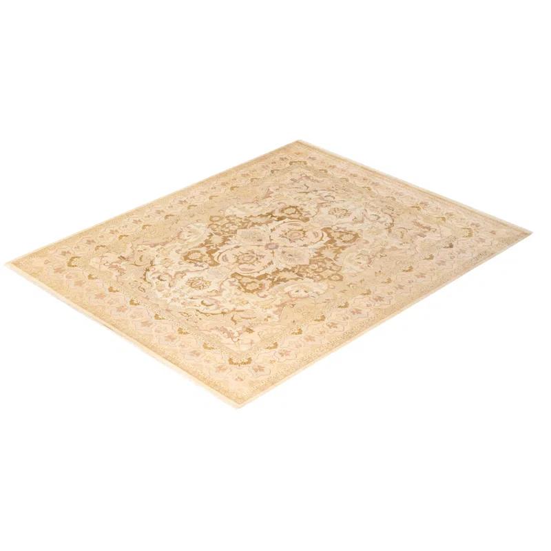 Ivory and Beige Hand-Knotted Wool 8' x 10' Area Rug
