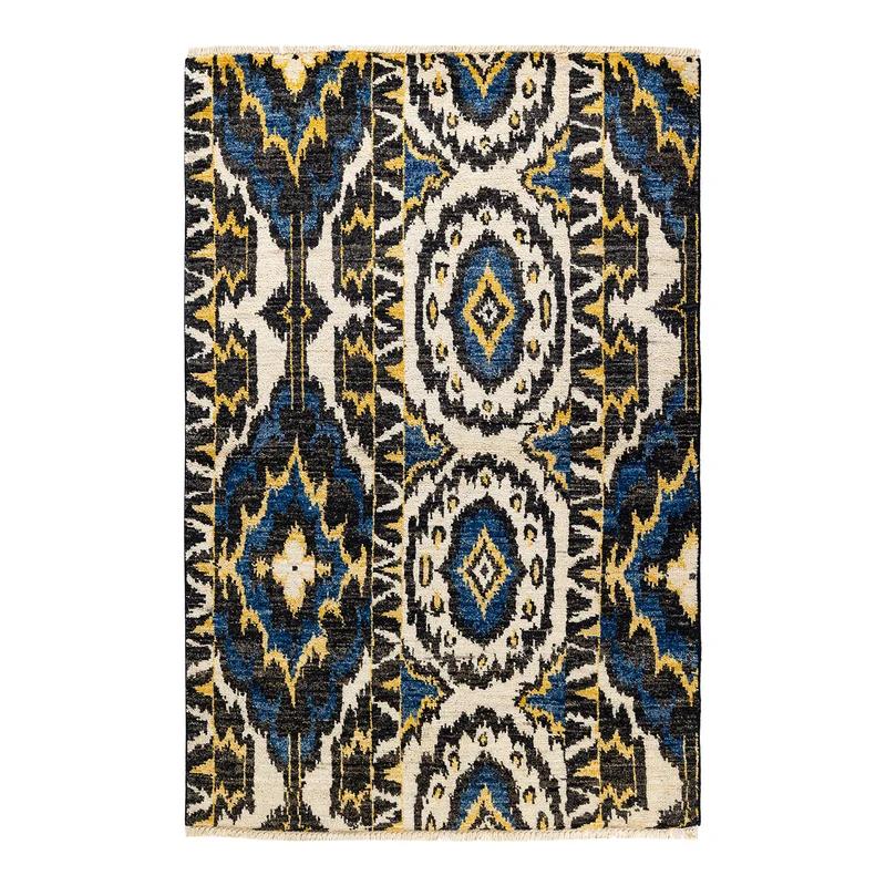 Adorn Luxe Hand-Knotted Black Wool Rectangular Area Rug