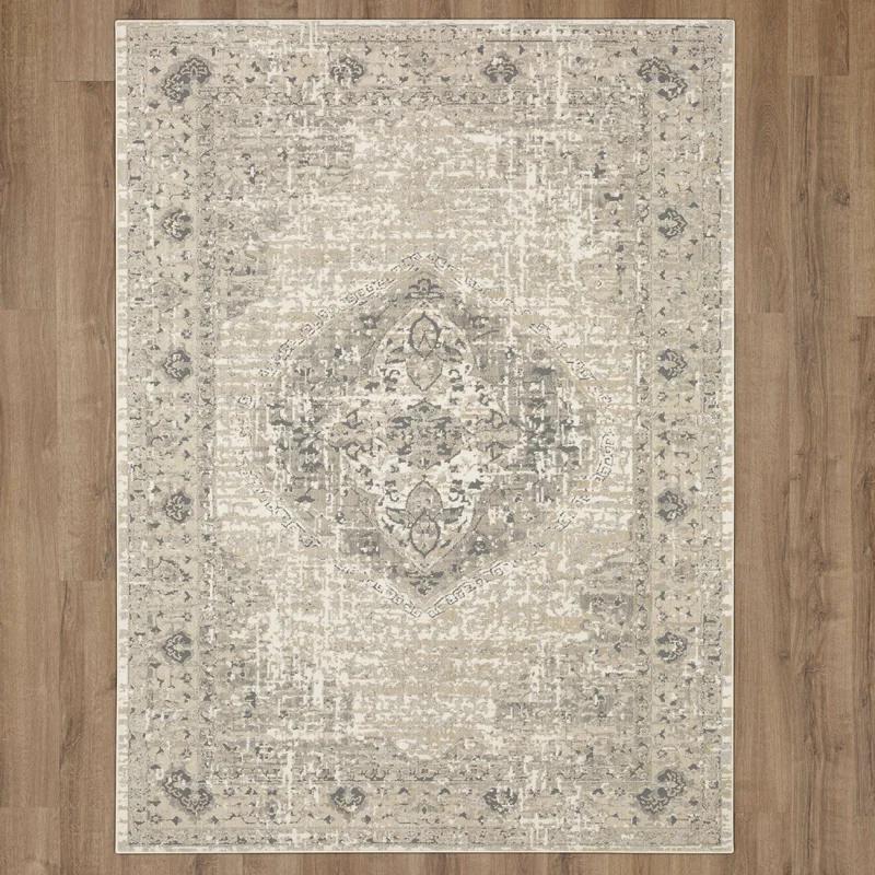 Ivory Taupe Zephyr Oriental Easy-Care Viscose Area Rug 5'3" x 7'10"