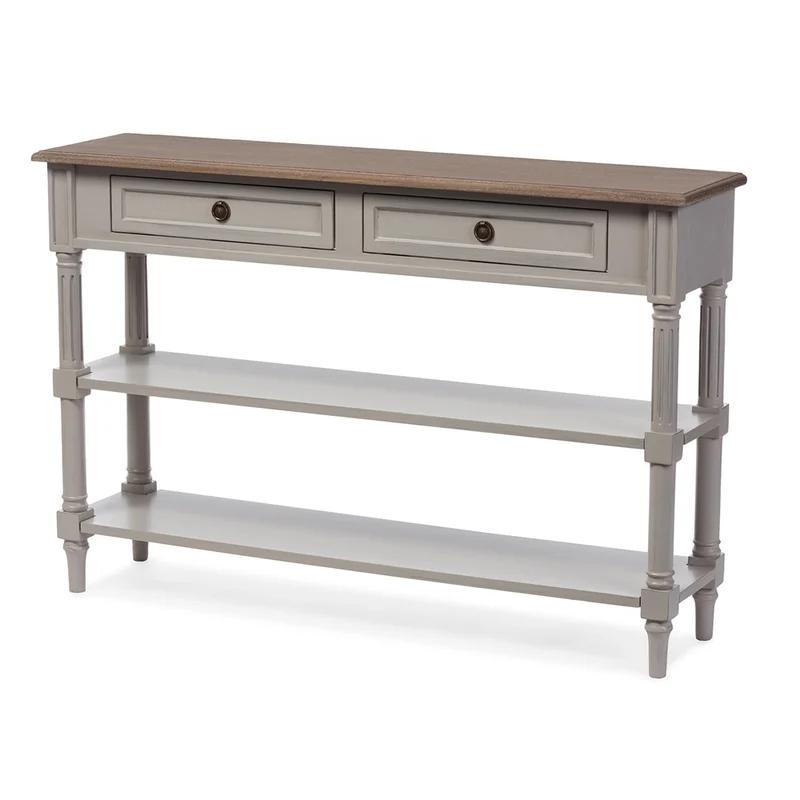 Edouard Two-Tone Rustic Oak and Light Grey Console Table with Storage