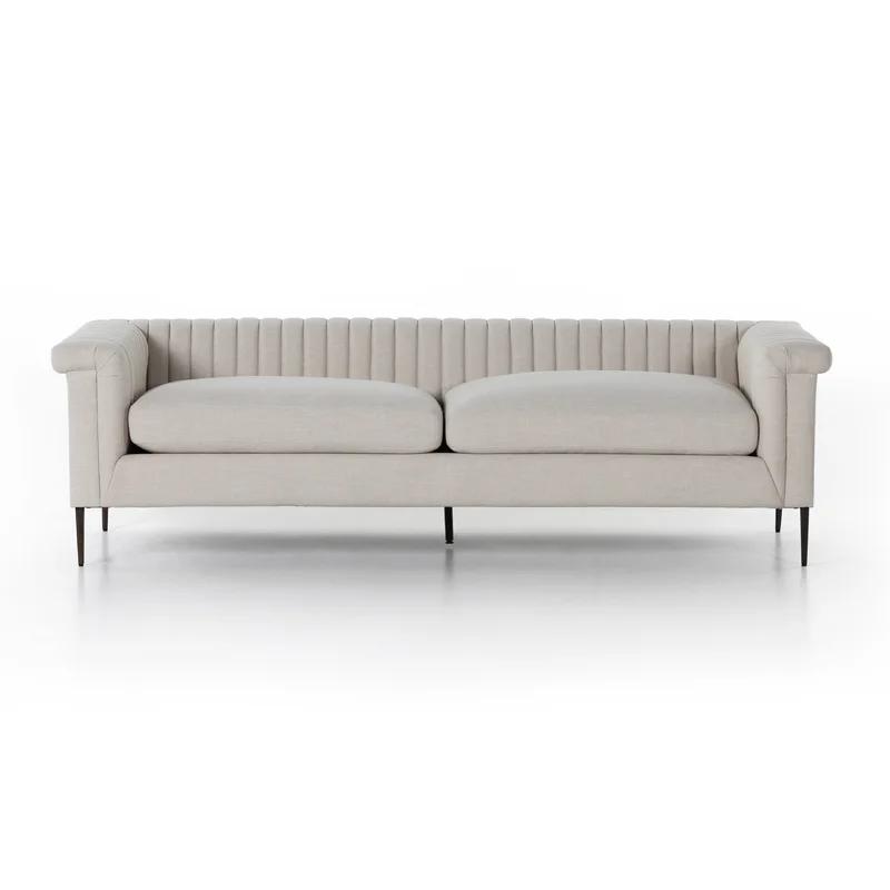 Cambric Ivory 92'' Contemporary Linen Sofa with Rolled Arms