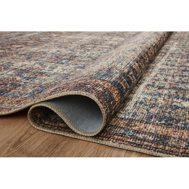 Ocean Blue Distressed Rectangular Synthetic Area Rug 3'6" x 5'6"