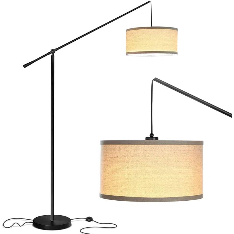 Brightech Hudson 70 in. Modern Height Adjustable LED Floor Lamp with Beige Fabric Drum Shade