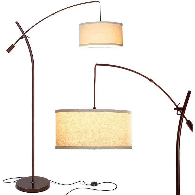 Brightech Grayson 84" Mid-Century Modern Height-Adjustable LED Arc Floor Lamp with Bronze Finish and Beige Cotton Fabric Drum Shade, Bulb Included