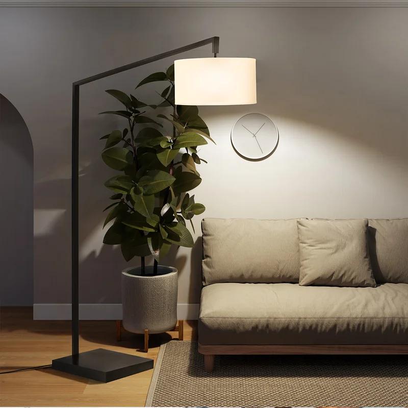 Matte Black Arc Floor Lamp with Marble Base - 75" Height