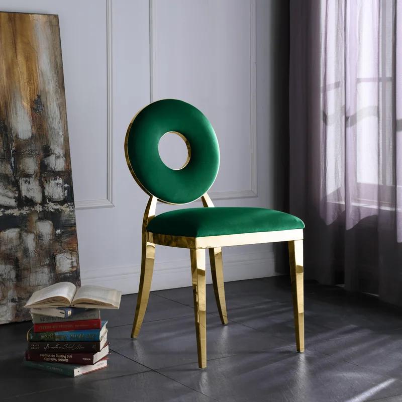 Chic Carousel Green Velvet Dining Chair with Gold Metal Frame