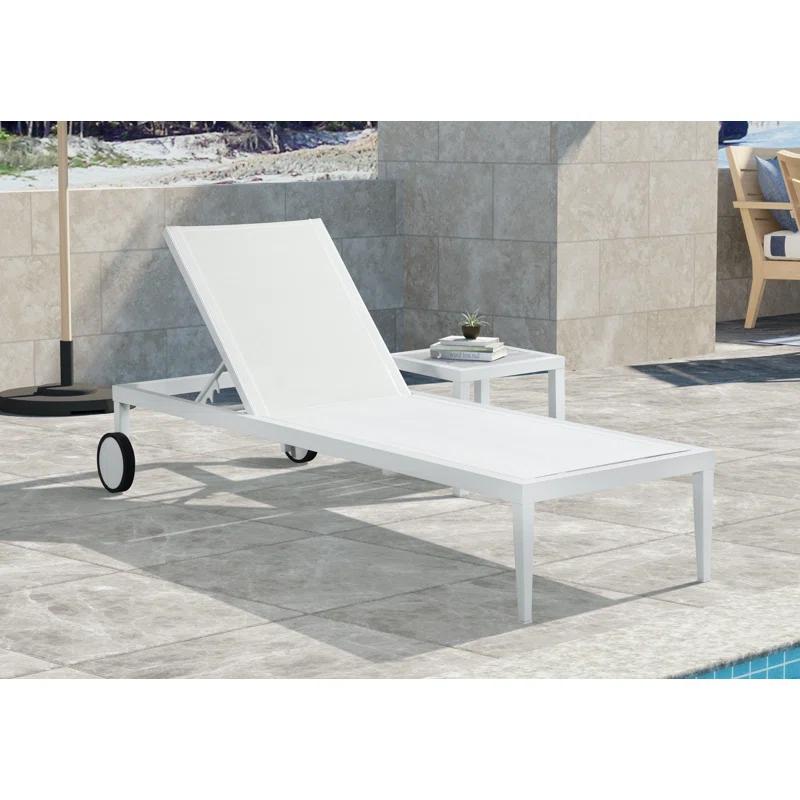 Nizuc Contemporary White Aluminum Mesh Outdoor Chaise Lounge