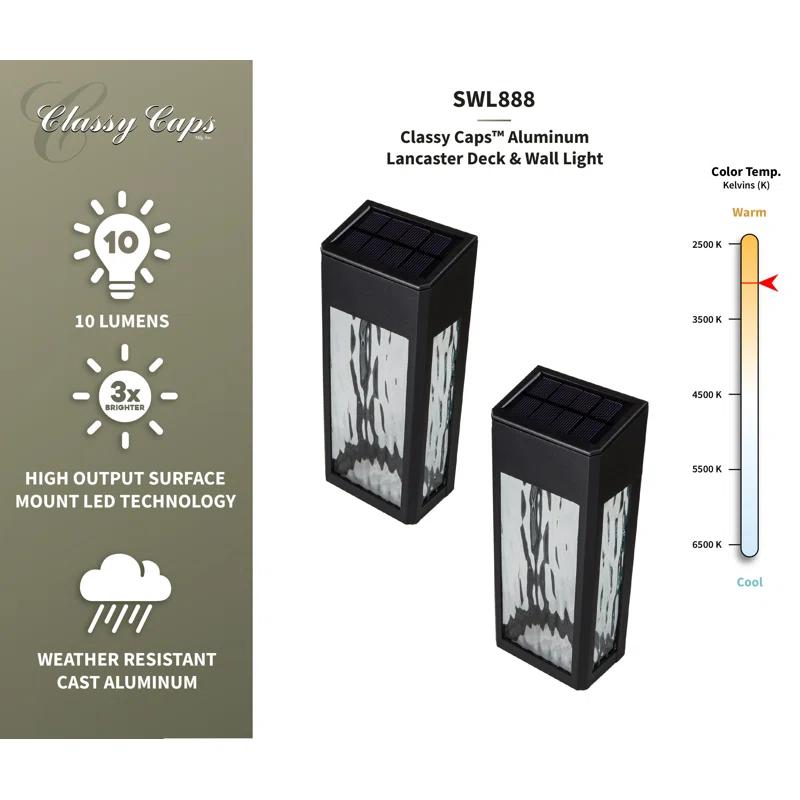 Classy Caps Black Powder Coated Aluminum Solar Powered Integrated LED Metal Deck Light (Set of 2)
