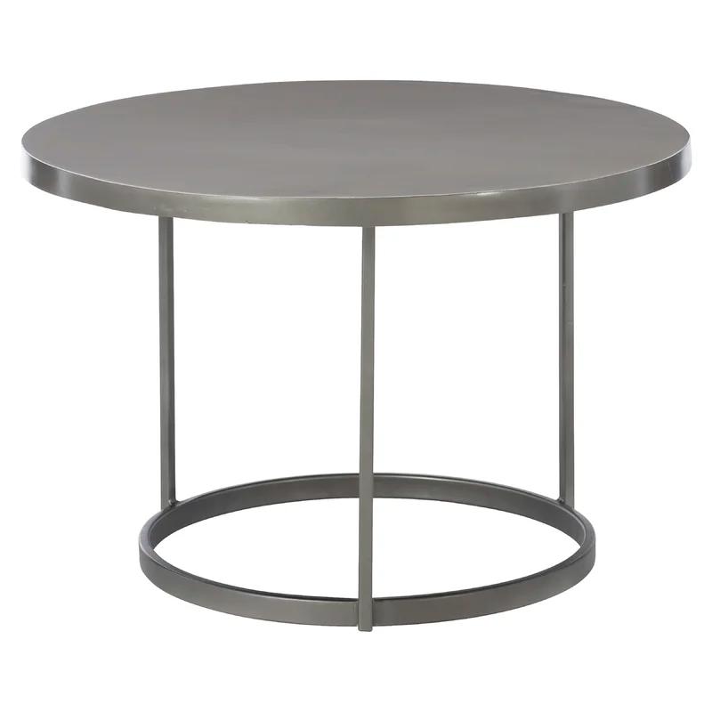 Transitional 26" Round Gray Metal Coffee Table with Storage