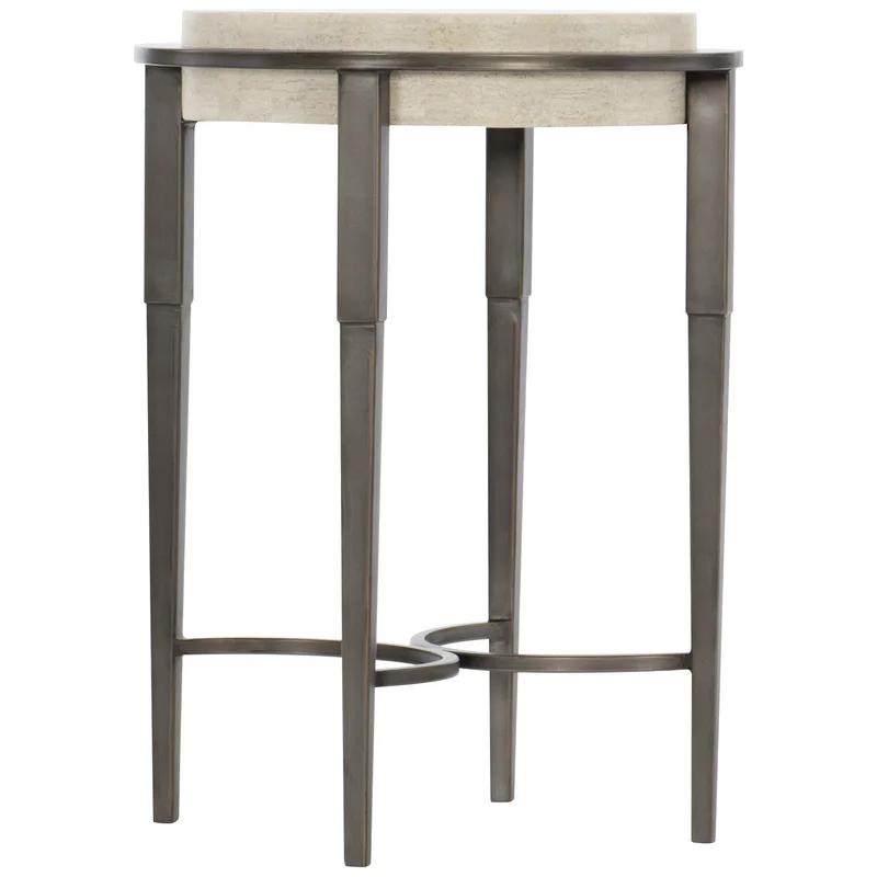 Transitional Gray and White Round Stone Top Side Table, 26"
