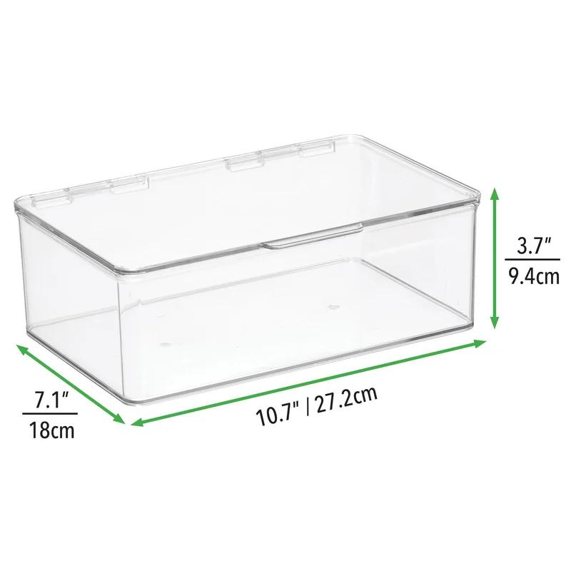 Clear Plastic Stackable Organizer Bin with Hinged Lid