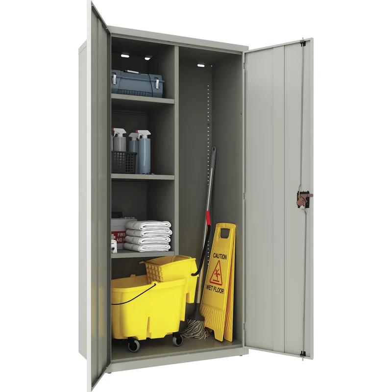 Light Gray Lockable Steel Office Cabinet with Adjustable Shelving