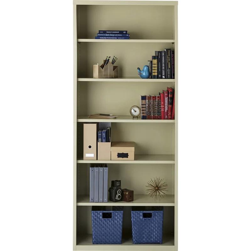 Adjustable Black Steel 4-Shelf Bookcase with Powder-Coat Finish