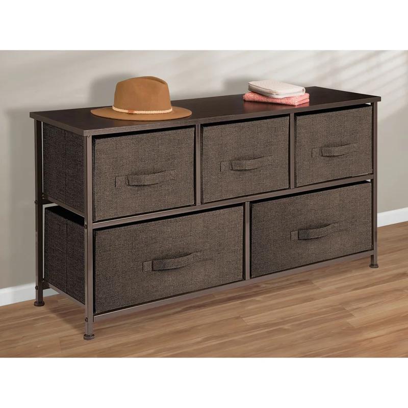 Chic Dark Brown Wood Top 5-Drawer Wide Storage Dresser