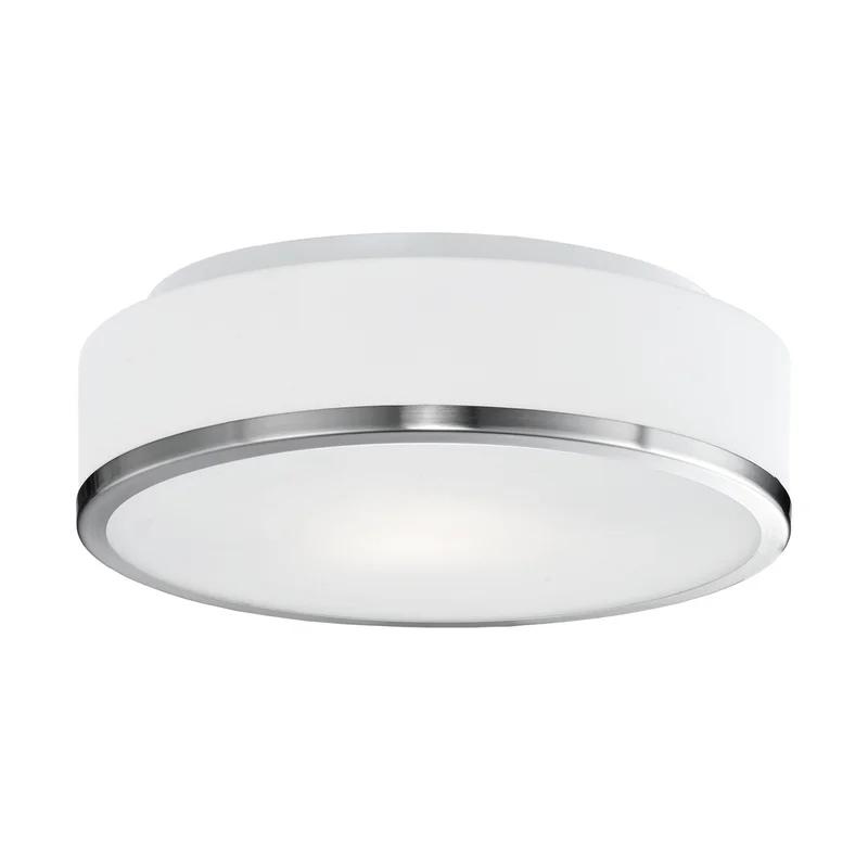 Charlie 11.5" Brushed Nickel Drum Flush Mount with White Opal Glass