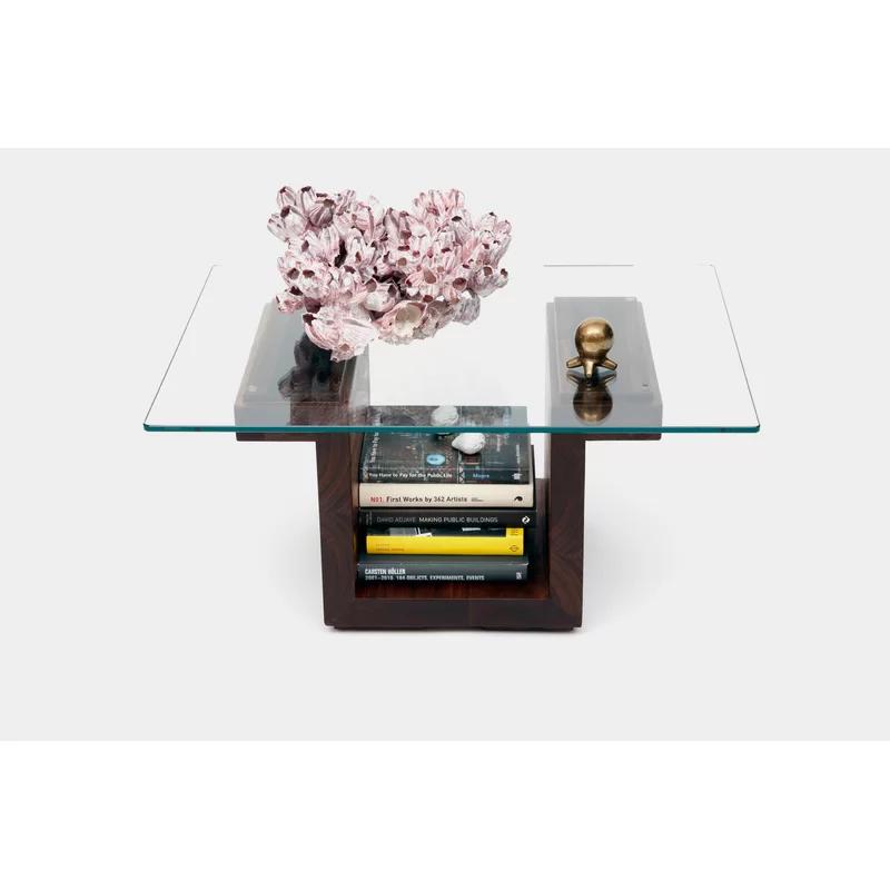 Eclipse Walnut Pedestal Coffee Table with Tempered Glass Top