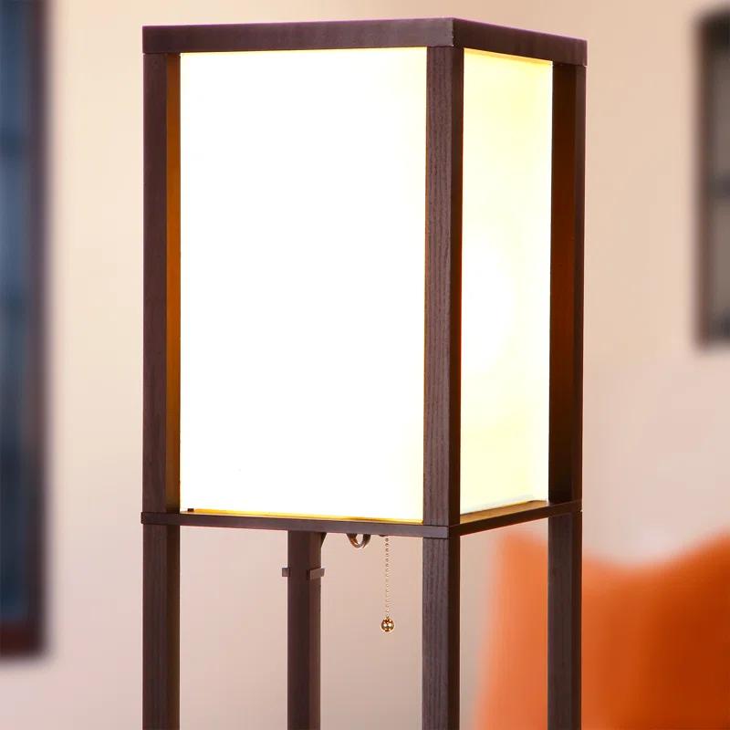 Brightech Maxwell 63 in. 3-Shelf Modern USB and Wireless Charging LED Floor Lamp with Fabric Square Shade
