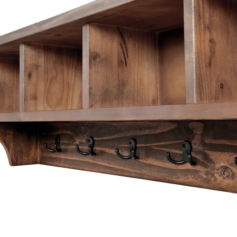 Pomona 48" Reclaimed Pine and Metal Entryway Coat Hook with Cubbies