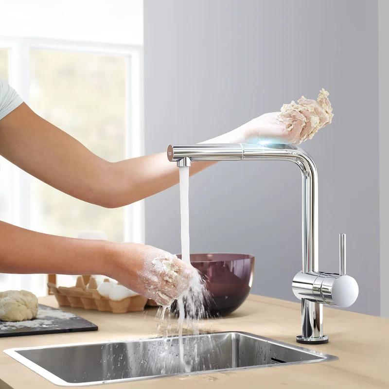 Modern Chrome 13'' High Pull-Out Spray Kitchen Faucet with Touch Activation