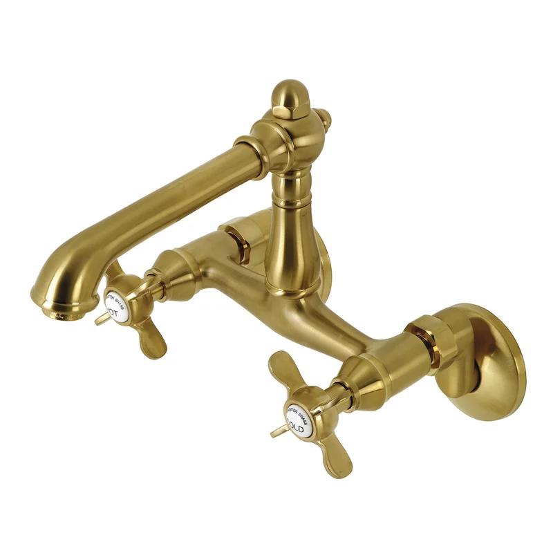 Essex Traditional Wall Mount Kitchen Faucet in Brushed Brass