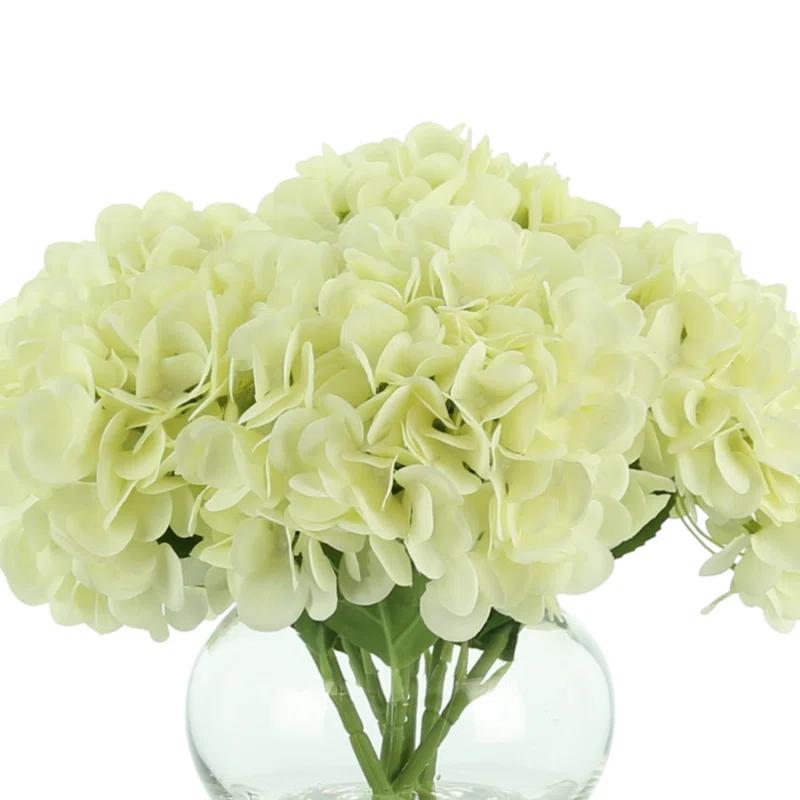 White Polysilk Hydrangea Bouquet in Glass Vase