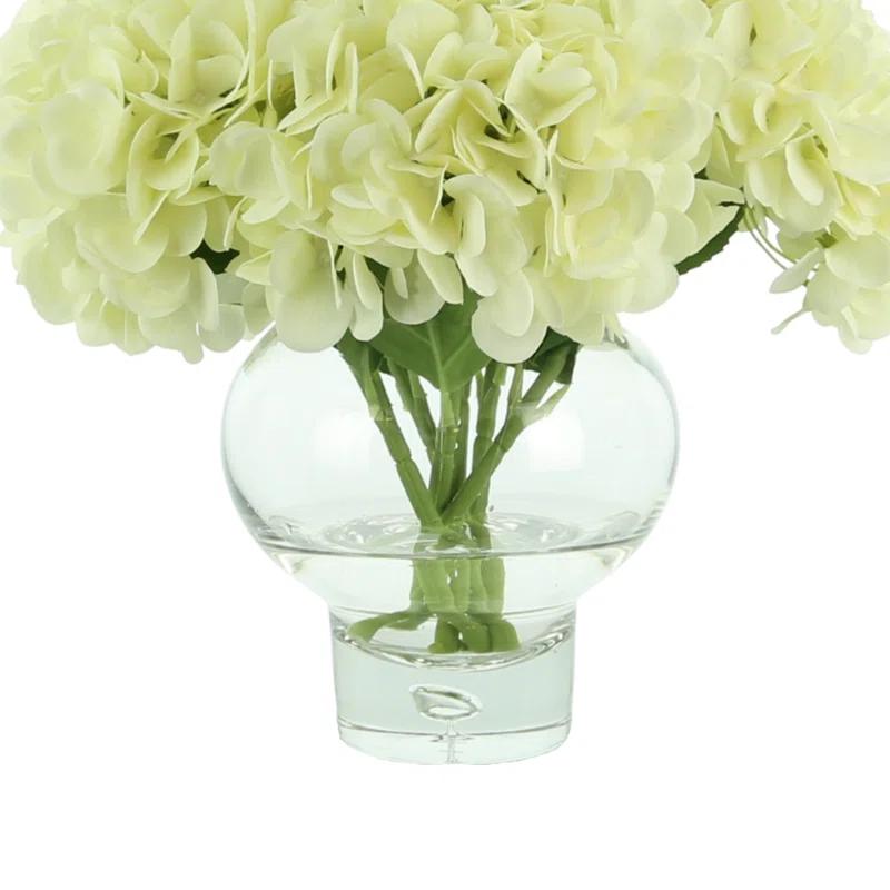 White Polysilk Hydrangea Bouquet in Glass Vase