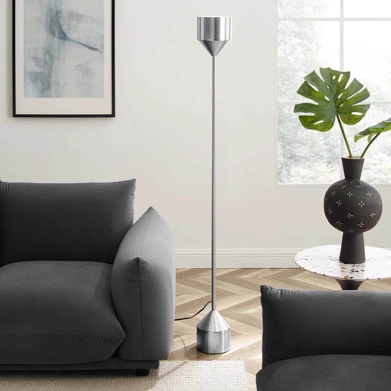 Elegant Kara 63'' Silver Metal Cone-Shaped Standing Floor Lamp