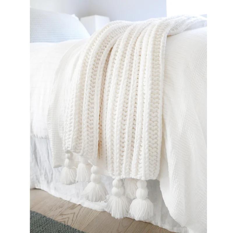 Anacapa Light Gray Chunky Knit Oversized Throw with Tassels