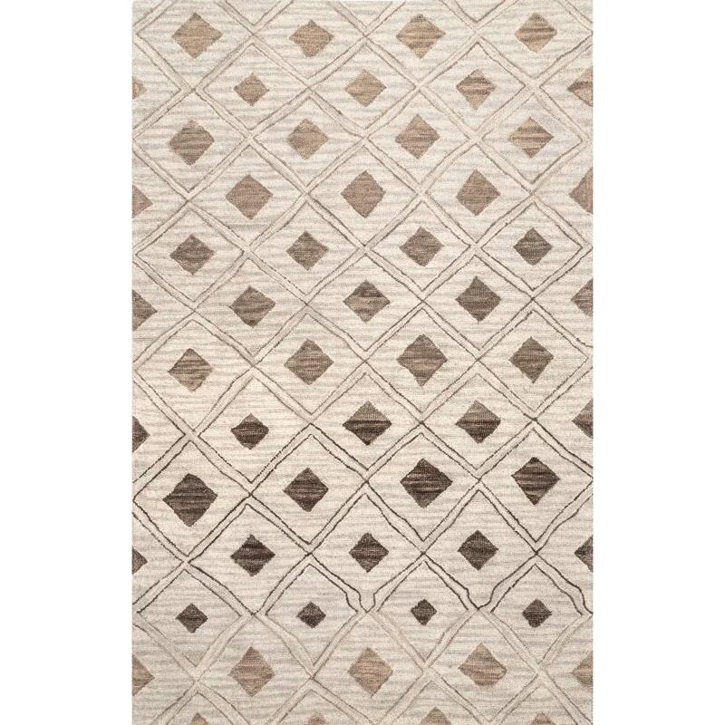 Hand-Tufted Trellis Wool Beige 4' x 6' Area Rug