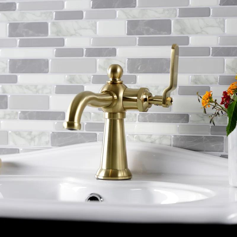 Brushed Brass Single Handle Bathroom Faucet with Drain Assembly