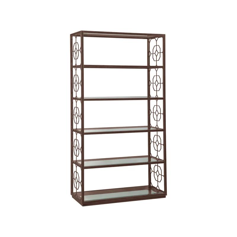 Argento Transitional Silver Iron and Glass Etagere, 42"W x 18"D x 79"H