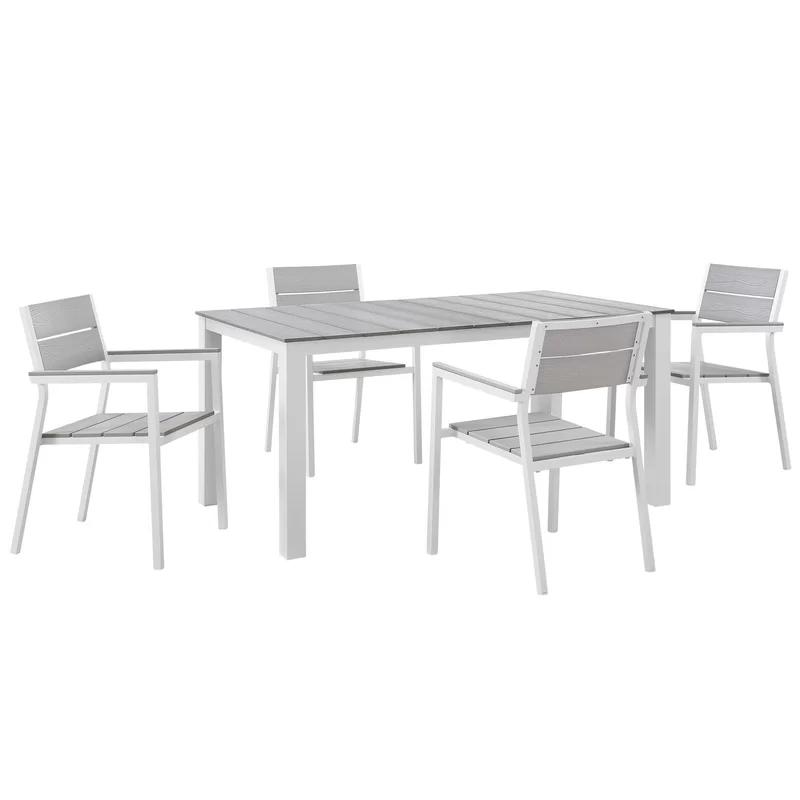 Modern Maine 5-Piece White and Light Gray Aluminum Outdoor Dining Set